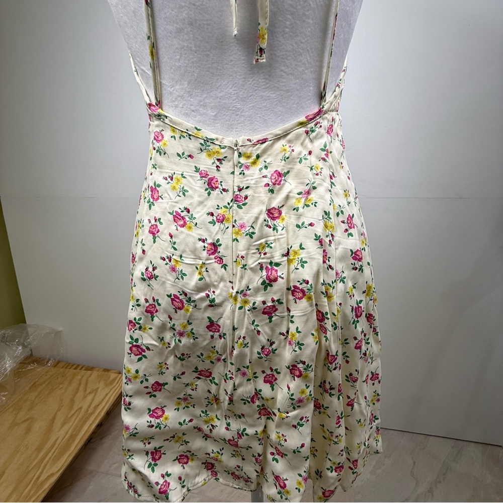ZARA Floral Slip Dress Cream Pink Yellow Roses | Ruched Bust Midi Dress | M - Picture 5 of 10